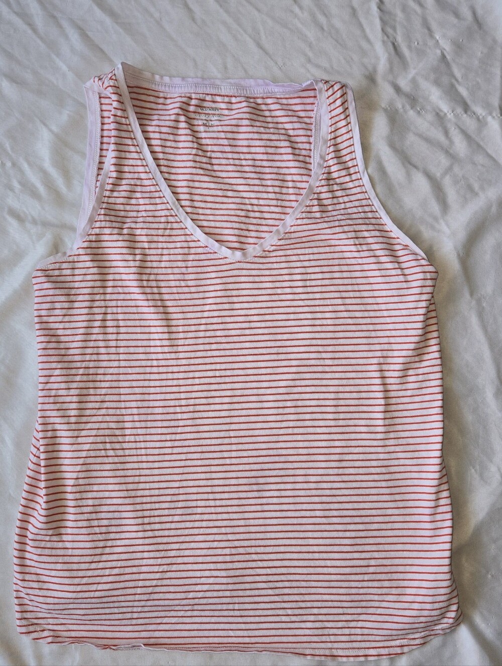 Old Navy Women's Red and White Striped V-Neck Tank Summer Casual Size Med